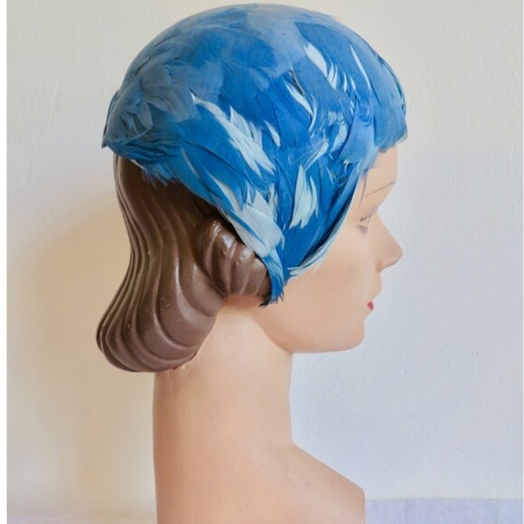 VTG 1950s Blue Feather Cloche Cocktail Hat - Picture 7 of 7
